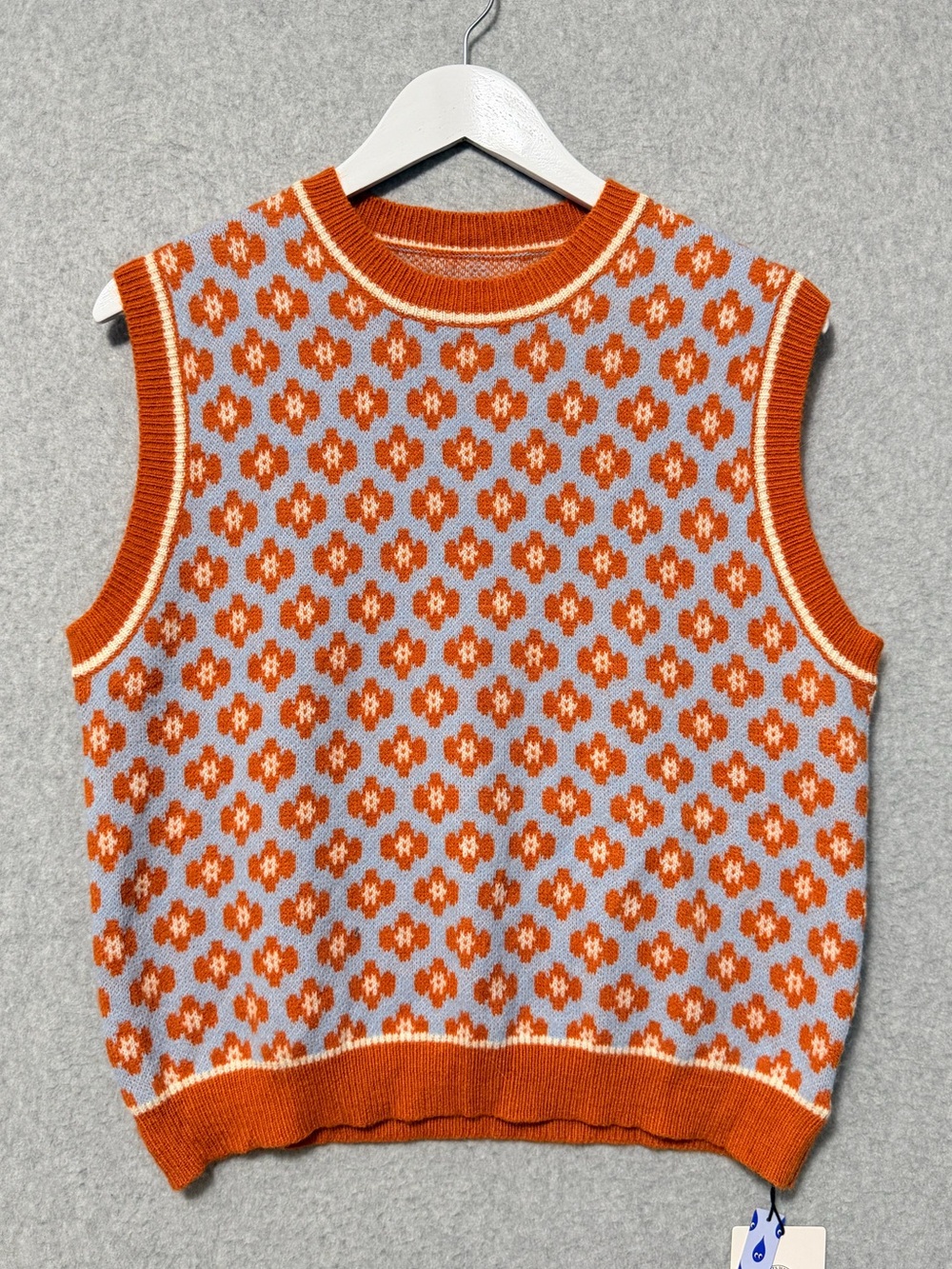 Cider Retro Floral Sweater Vest NWT Size XL Orange Blue Boho Indie Twee - Picture 2 of 9